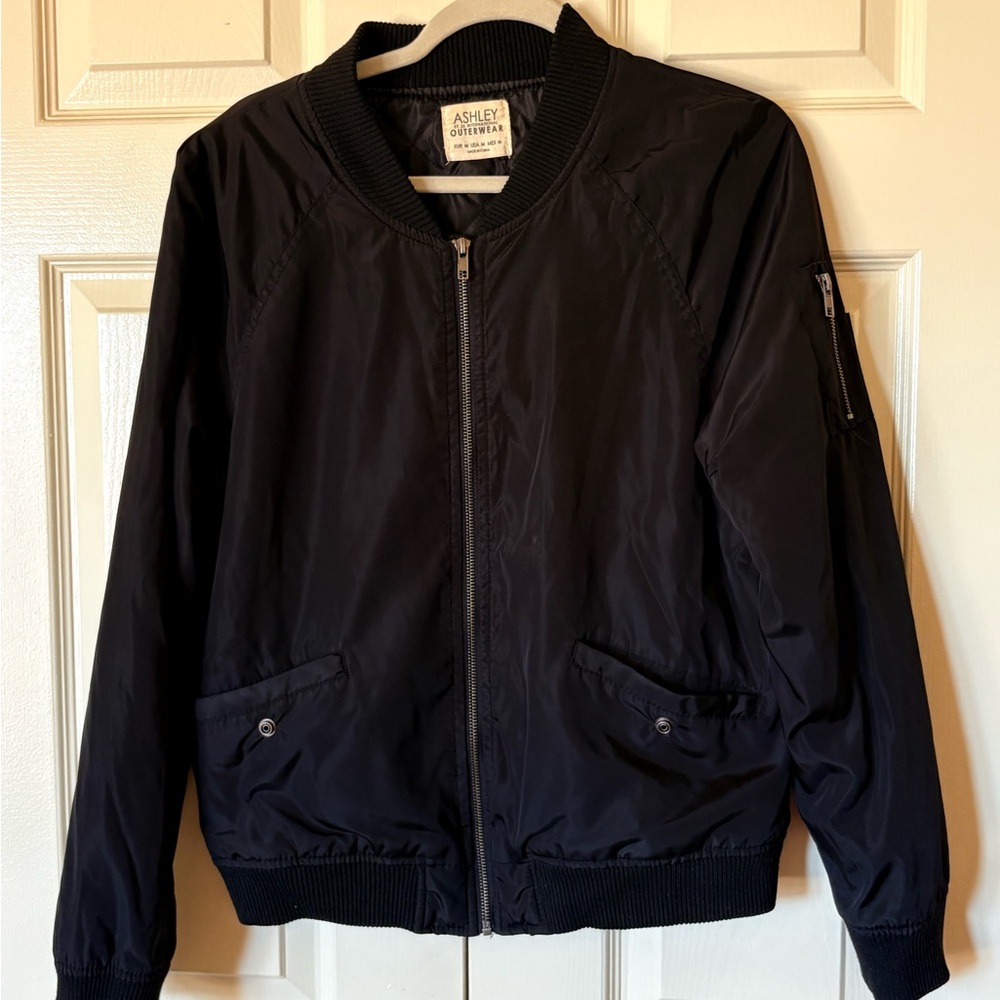 Women’s Black Bomber Jacket, Ashley’s Outerwear by 26 International, Size Med